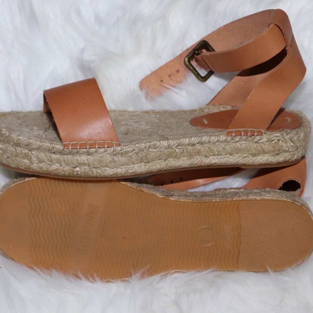 Soludos Cadiz Leather Platform Espadrille- Brown Flat 8.5 View 5